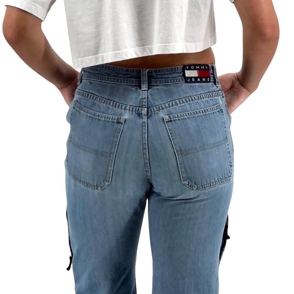 Vintage 2002 Tommy Hilfiger Cargo Jeans Distressed Medium Wash Blue Boys 18 2/4 - Picture 8 of 16